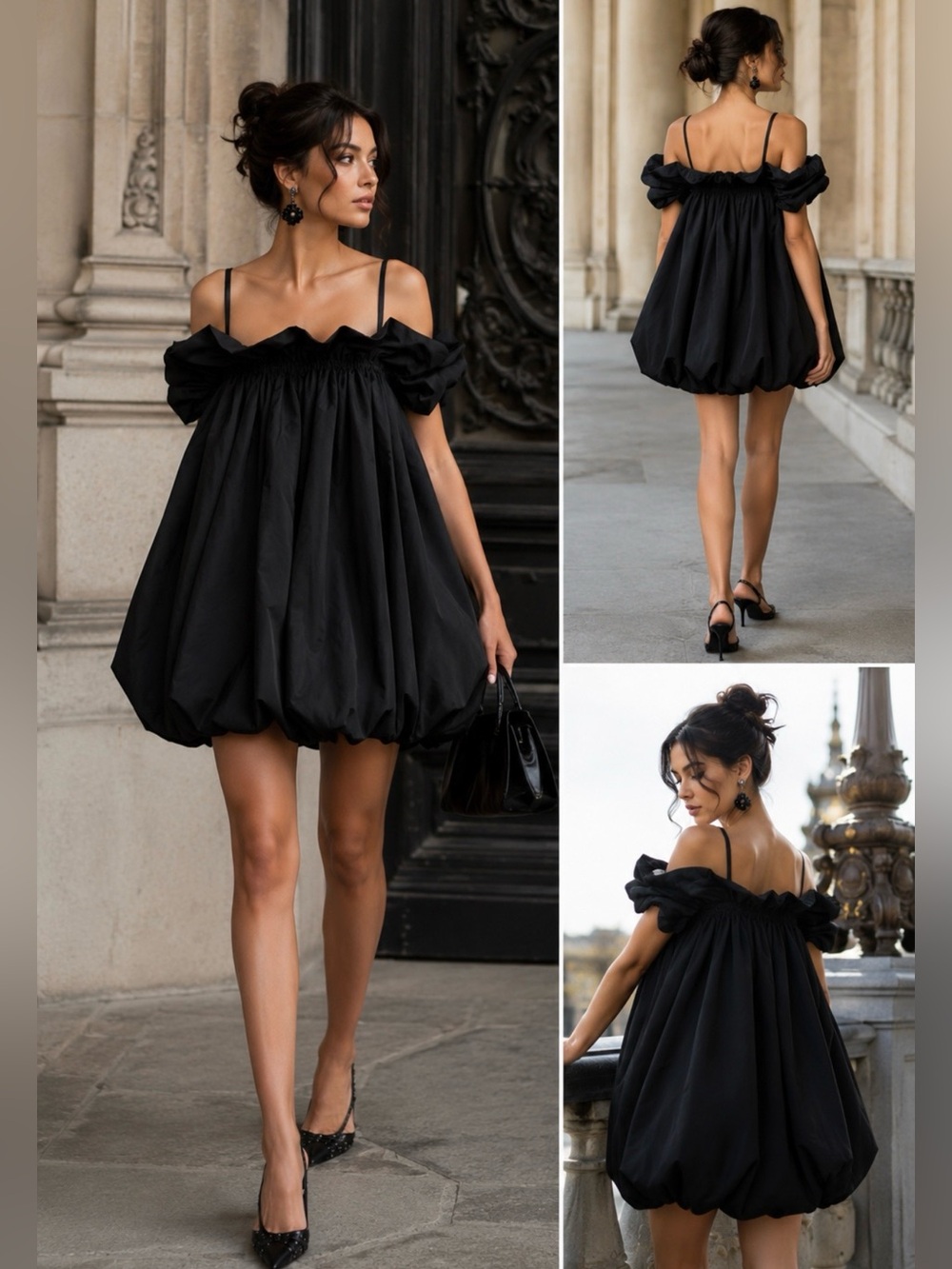 Japanese Designer Black Bubble Hem Cloud Mini Dress Editorial Statement Piece 🧡🎀